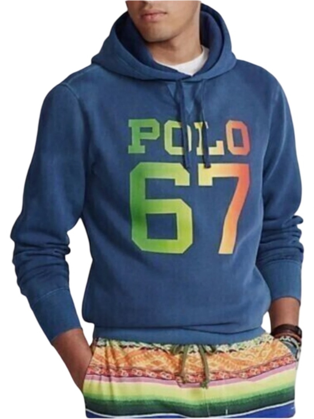 Polo Ralph Lauren 67 Spell Out Surf Men's Pullover Hoodie Sweatshirt Blue XXL
